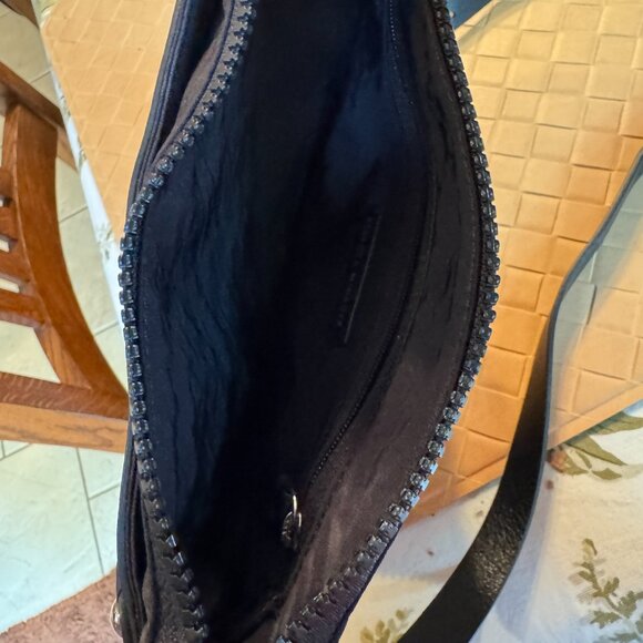 Rebecca Minkoff Nylon Crossbody Purse Leather Trim Adj Strap Black 9" x 9" x 2" - Picture 5 of 9